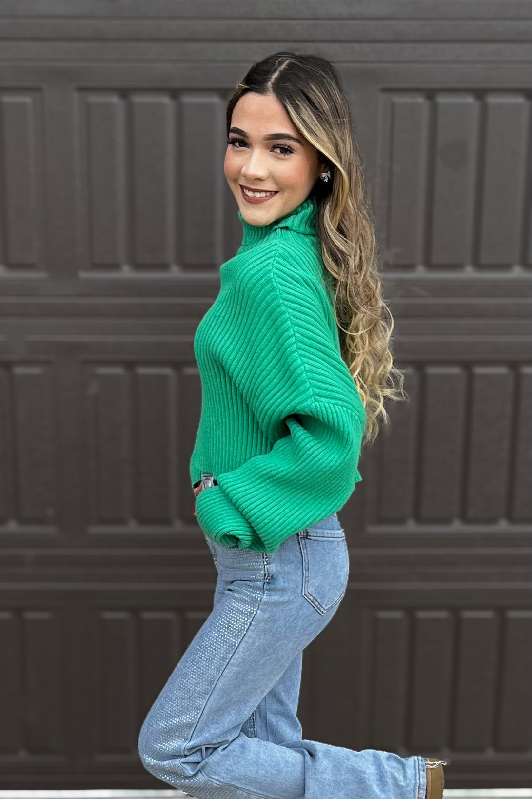 "Envy" Green Cropped Sweater