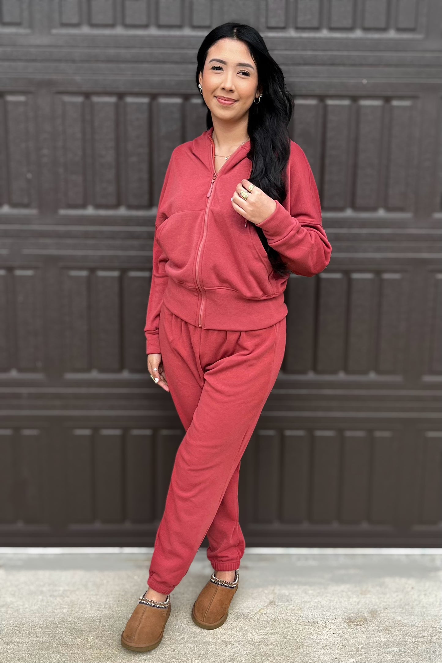 “Going on a Walk” Jogger and Jacket Set in Rust