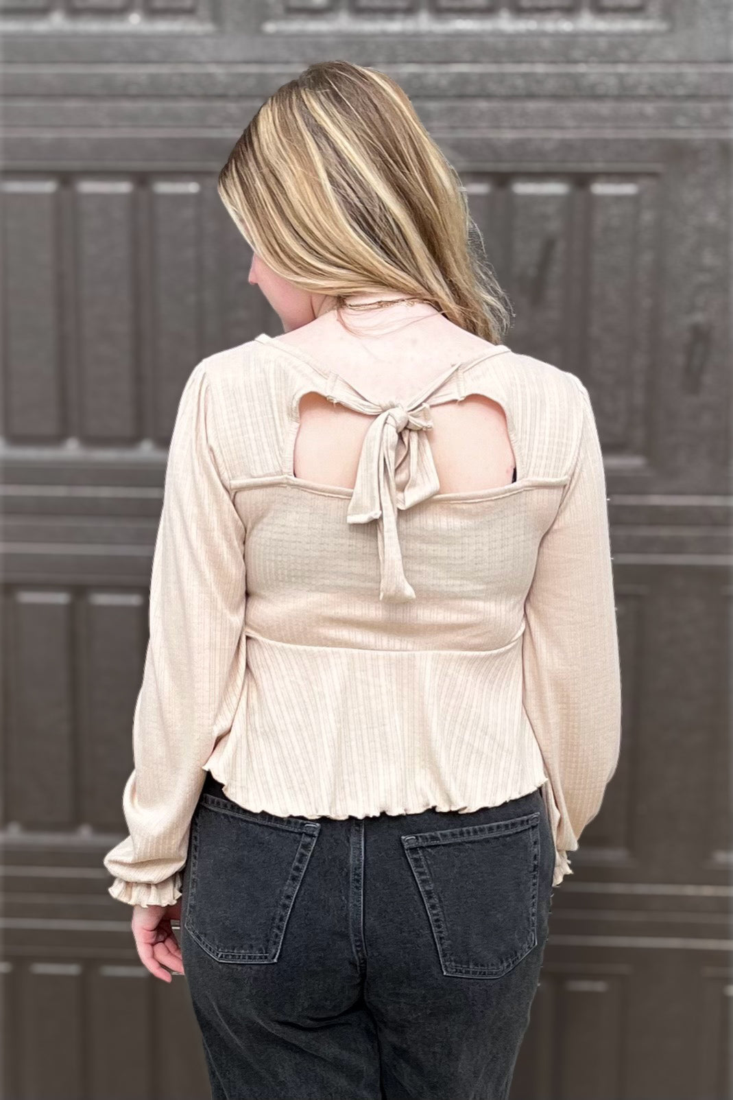 "Stonewall" Cropped Wrap Top in Beige