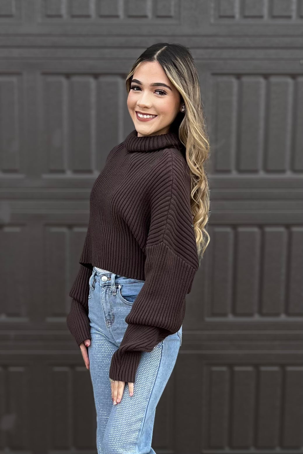 "Envy" Brown Cropped Sweater