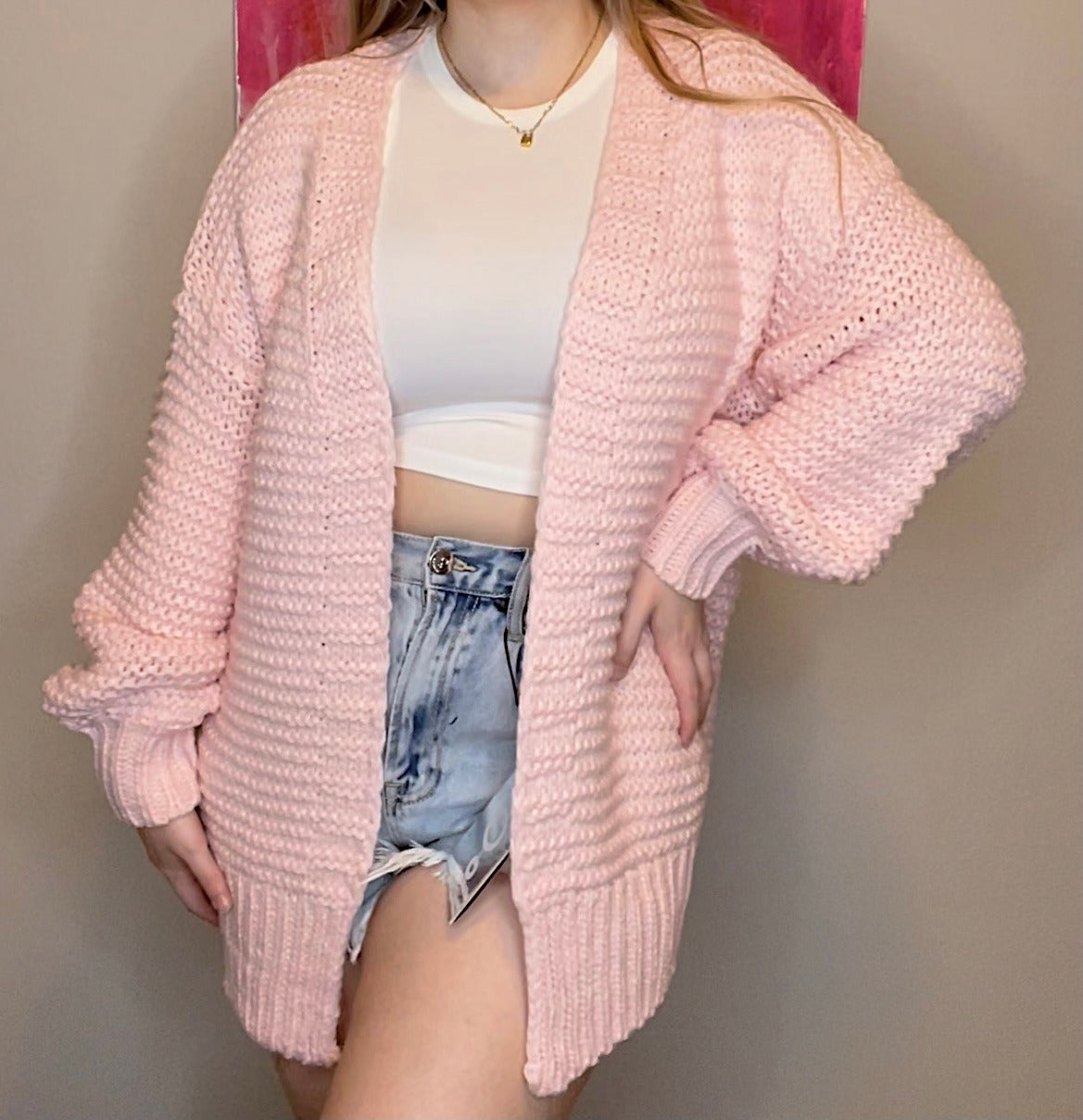 "Cozy" Baby Pink Knit Cardigan